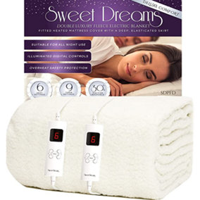Sweet Dreams Luxury Fleece Electric Blanket Double Size, Machine Washable Underblanket, Digital Control, Overheat Protection