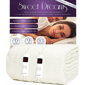 Sweet Dreams Luxury Fleece Electric Blanket King Size, Machine Washable Underblanket, Digital Control, Overheat Protection