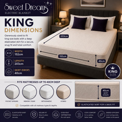 Sweet Dreams Luxury Fleece Electric Blanket King Size, Machine Washable ...