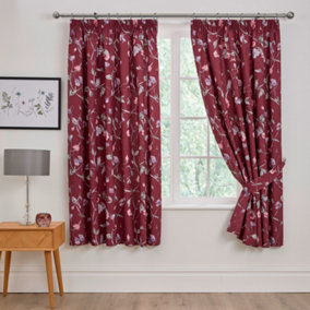 Sweet Pea Pair of Pencil Pleat Curtains With Tie-Backs