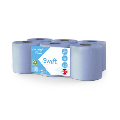 Swift SW123 Centrefeed Essential Blue Embossed Roll 2ply recycled 6rolls