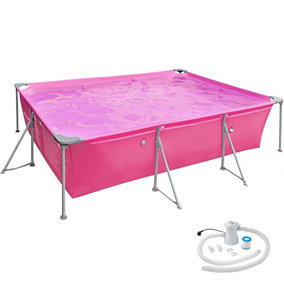 Swimming pool rectangular with pump 300 x 207 x 70 cm - pink