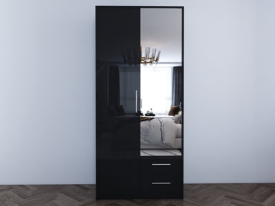 swindon Gloss Black 2 door 2 drawer Wardrobe