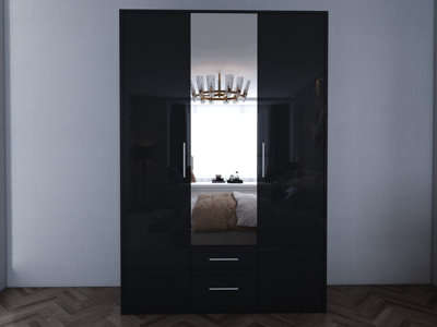 swindon Gloss Black 3 door 2 drawer Wardrobe 120cm