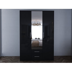 swindon Gloss Black 3 door 2 drawer Wardrobe 120cm