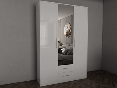 swindon Gloss white 3 door 2 drawer Wardrobe 135cm