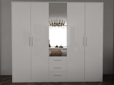 swindon Gloss white 5 door 3 drawer Wardrobe