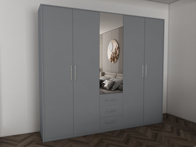 swindon Grey 5 door 3 drawer Wardrobe