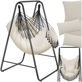 Swing Chair Alison - 3 thick pillows, boho style, book pocket & 160kg load capacity - beige - 1