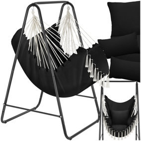 Swing Chair Alison - 3 thick pillows, boho style, book pocket & 160kg load capacity - black - 1