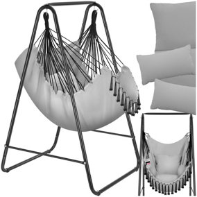 Swing Chair Alison - 3 thick pillows, boho style, book pocket & 160kg load capacity - grey - 1