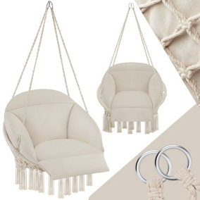 Swing Chair Samira - thick seat cushion, stable ropes for hanging indoor or outdoor - beige - 1