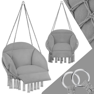 Swing Chair Samira - thick seat cushion, stable ropes for hanging indoor or outdoor - grey