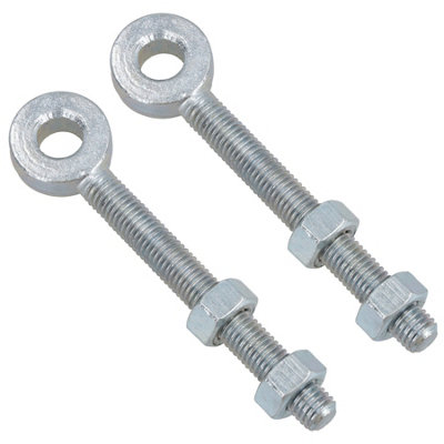 Swing Gate Long Eye Bolts Hinge + Nuts Adjustable Zinc Plated 12 x 100mm 2pc