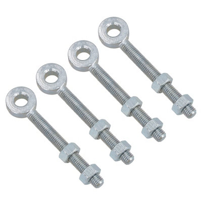Swing Gate Long Eye Bolts Hinge + Nuts Adjustable Zinc Plated 12 x 100mm 4pc