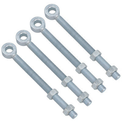 Swing Gate Long Eye Bolts Hinge + Nuts Adjustable Zinc Plated 16 x 150mm 4pc