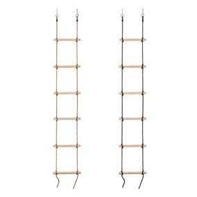 Swingan - 6 Steps Gymnastic Climbing Rope Ladder - Fully Assembled - Black Rope