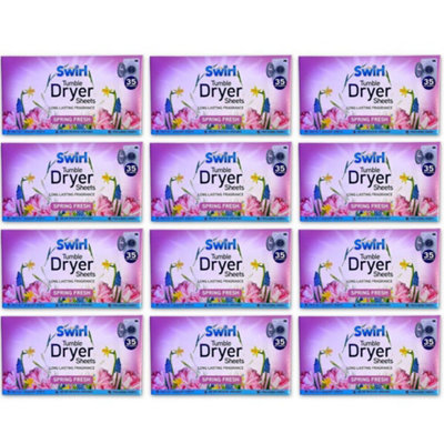 Swirl Tumble Dryer Sheet Spring Fresh Scent 35 Sheets x 12