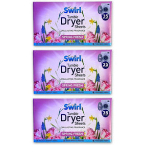 Swirl Tumble Dryer Sheet Spring Fresh Scent 35 Sheets x 3