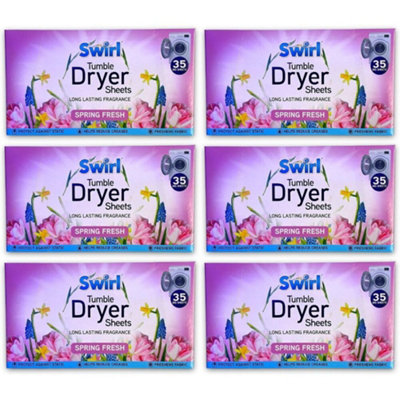 Swirl Tumble Dryer Sheet Spring Fresh Scent 35 Sheets x 6