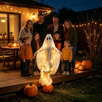 Swirling Ghost Pumpkin Yard Lamp, LED Light, Weather Resistant Outdoor ...