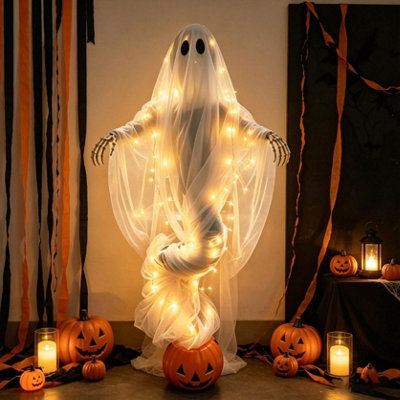 Swirling Ghost Pumpkin Yard Lamp, LED Light, Weather Resistant Outdoor ...