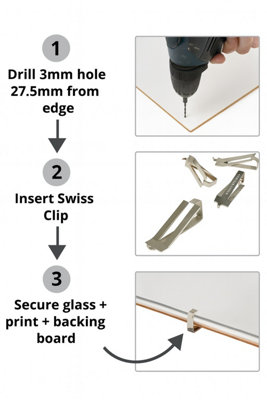 Swiss Frameless Frame Clips 11mm Pack of 8 Steel Picture Frame Fixing ...