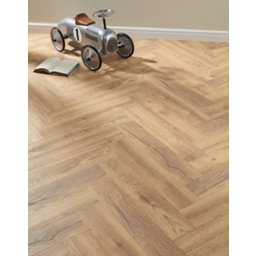 Swiss Krono Herringbone Natural Oak parquet effect Laminate Flooring, 1.23m² Pack of 1