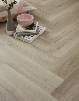 Swiss Krono Herringbone - Oak Silver 8mm Laminate Flooring. 1.23m² Pack