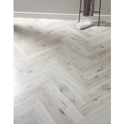 Swiss Krono White Oak parquet effect Laminate Flooring, 1.23m² Pack of 1