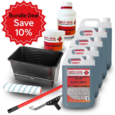 Swiss Seal 3 in 1 Concrete Care Kit Slate Grey Gloss Concrete Paint (Driveway & Patio Colour Sealer & Crack Repair)