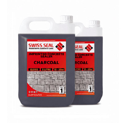 Swiss Seal Imprinted Concrete Colour Tinted Sealer Renovator Charcoal Black Gloss Concrete Paint With Anti-Slip 2 x 5L (10 Litres)