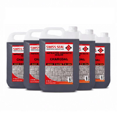 Swiss Seal Imprinted Concrete Colour Tinted Sealer Renovator Charcoal Black Gloss Concrete Paint With Anti-Slip 5 x 5L (25 Litres)