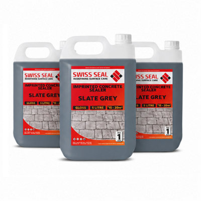 Swiss Seal Imprinted Concrete Colour Tinted Sealer Renovator Slate Grey Gloss Concrete Paint With Anti-Slip 3 x 5L (15 Litres)