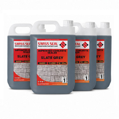 Swiss Seal Imprinted Concrete Colour Tinted Sealer Renovator Slate Grey Gloss Concrete Paint With Anti-Slip 4 x 5L (20 Litres)
