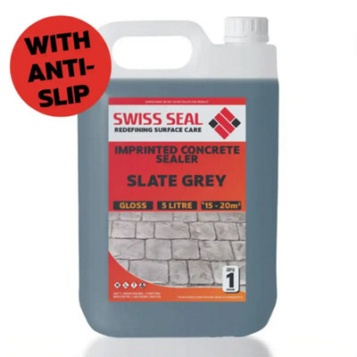 Swiss Seal Imprinted Concrete Colour Tinted Sealer Renovator Slate Grey Gloss Concrete Paint With Anti-Slip 4 x 5L (20 Litres)