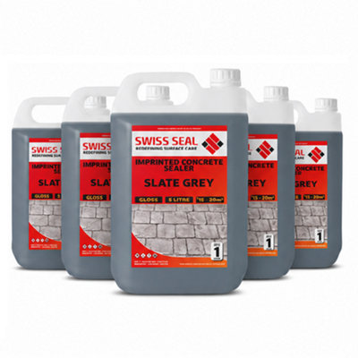 Swiss Seal Imprinted Concrete Colour Tinted Sealer Renovator Slate Grey Gloss Concrete Paint With Anti-Slip 5 x 5L (25 Litres)
