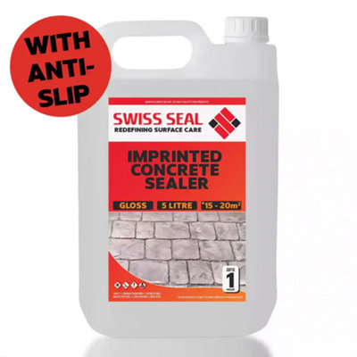 Swiss Seal Imprinted Concrete Sealer, Renovator Clear Gloss With Anti-Slip, 5 Litres for Driveway & Patio