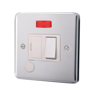 Switch Fused Connection unit With Neon With Outlet - Brushed Steel