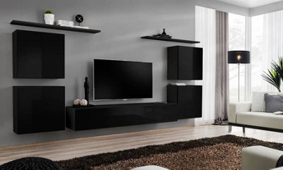 Switch IV 320cm Black Gloss Wall-Mounted Entertainment Unit - Stylish ...