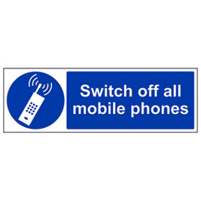 Switch Off All Mobile Phones Notice Sign - Adhesive Vinyl - 450x150mm (x3)