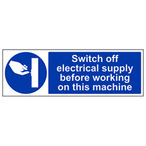 Switch Off Electricity Machinery Sign - Adhesive Vinyl 300x100mm (x3)