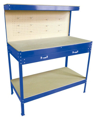 Switzer Garage Steel Storage Tool Workbench Workshop DIY Table W/ Pegboard Drawers Blue