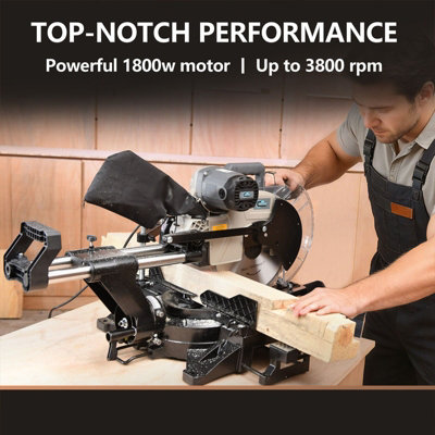 SwitZer Mitre Saw 12" Compound Sliding 1800W Double Bevel Cut with Laser Blade