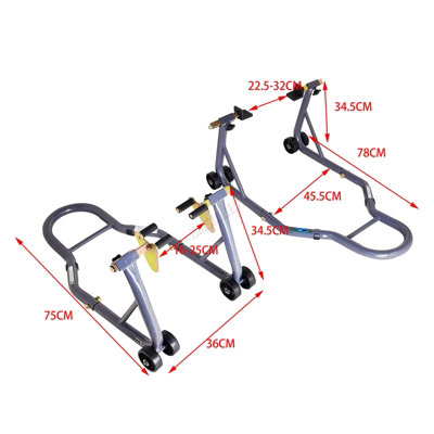 Heavy Duty Motorcycle Stand Lift - Adjustable Front & Rear Paddock Stand On Wheels, 850lb Capacity