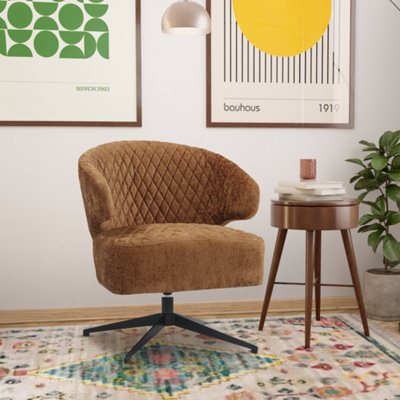 Swivel Accent Chair in Burnt Orange Light Brown Textured Chenille Fabric