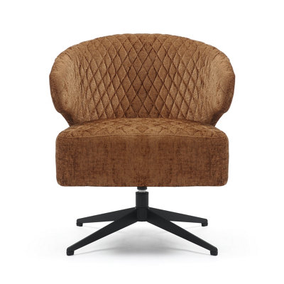 Swivel Accent Chair in Burnt Orange Light Brown Textured Chenille Fabric