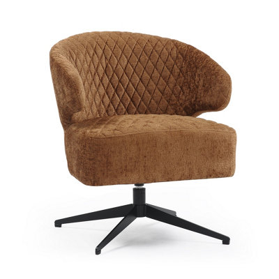 Swivel Accent Chair in Burnt Orange Light Brown Textured Chenille Fabric