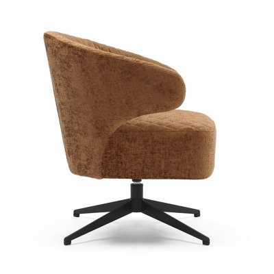 Swivel Accent Chair in Burnt Orange Light Brown Textured Chenille Fabric