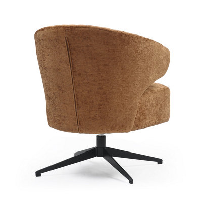 Swivel Accent Chair in Burnt Orange Light Brown Textured Chenille Fabric